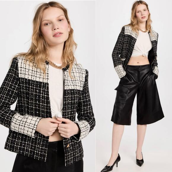 Alice + Olivia Tweed Jadyn Blazer Black White Preppy Office Academia Size 0 - Picture 14 of 15